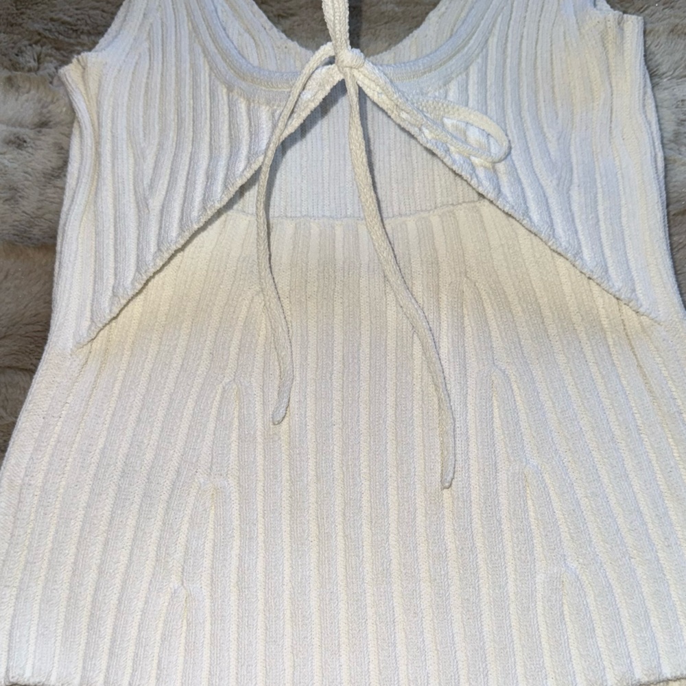 VINCE Rib Tie Back Cotton Blend Tank Top in Optic White Size XS - Picture 7 of 14